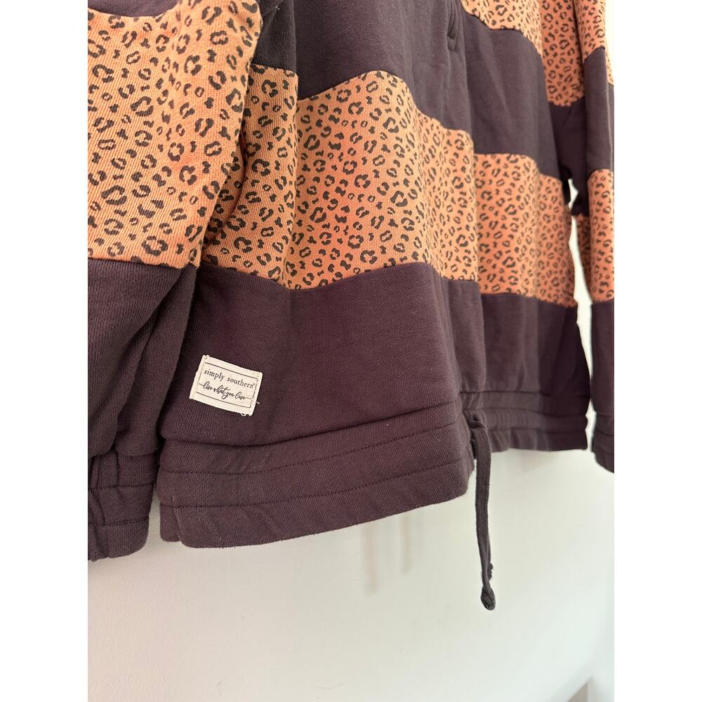 Simply Southern Sweatshirt Womens XXL Leopard Print Stripes Quarter Zip Sweater - Picture 10 of 11